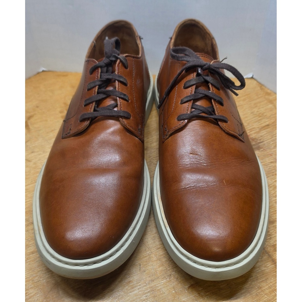 Allen Edmonds Henderson Mens 11.5 D Cognac Leather Plain Toe Derby Shoes 7057